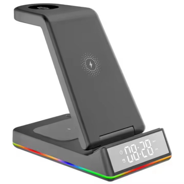 5 in 1 Portable Magnetic Wireless Charger Multi-function Fast phone chargers With Electronic Clock for Phones Smart Watches