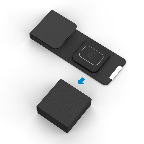 New Foldable 15W wireless phone chargers twill PU leather for mobile phone/earphone/watch 3 in 1 Wireless Charger