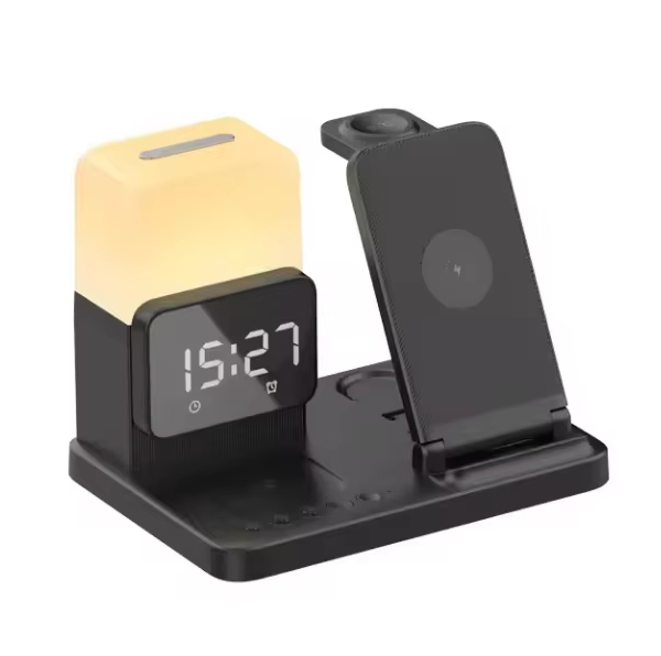 Multifunctional Clock Smart Display Alarm Clock Wireless Charger Stand With Lamp LED Light 6 in 1 Wireless Charger